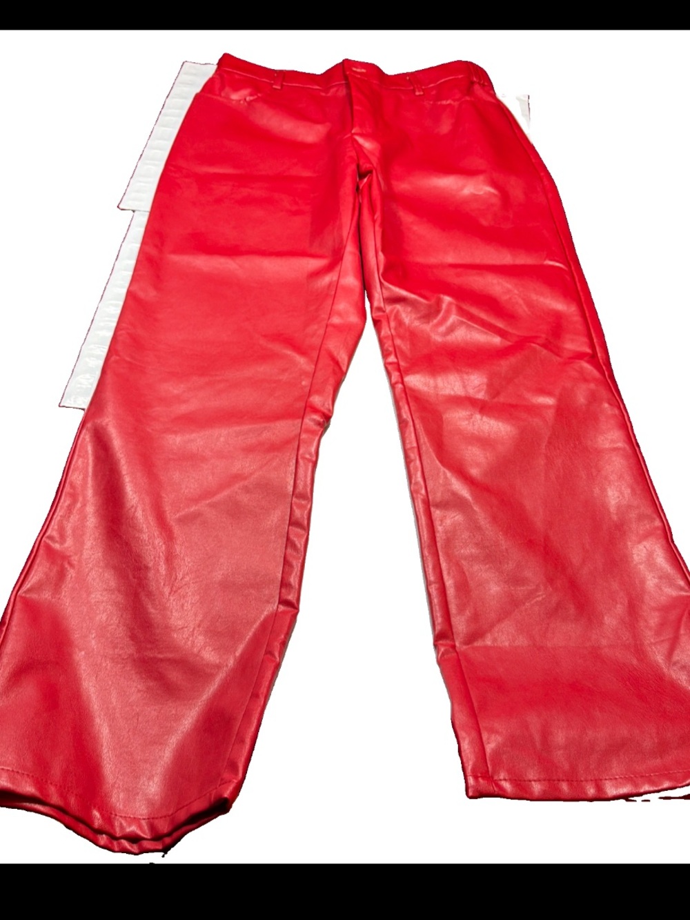 Red Faux Vegan Leather Pants stretch waist SIZE L women’s PIRATE DEVIL VAMPIRE
